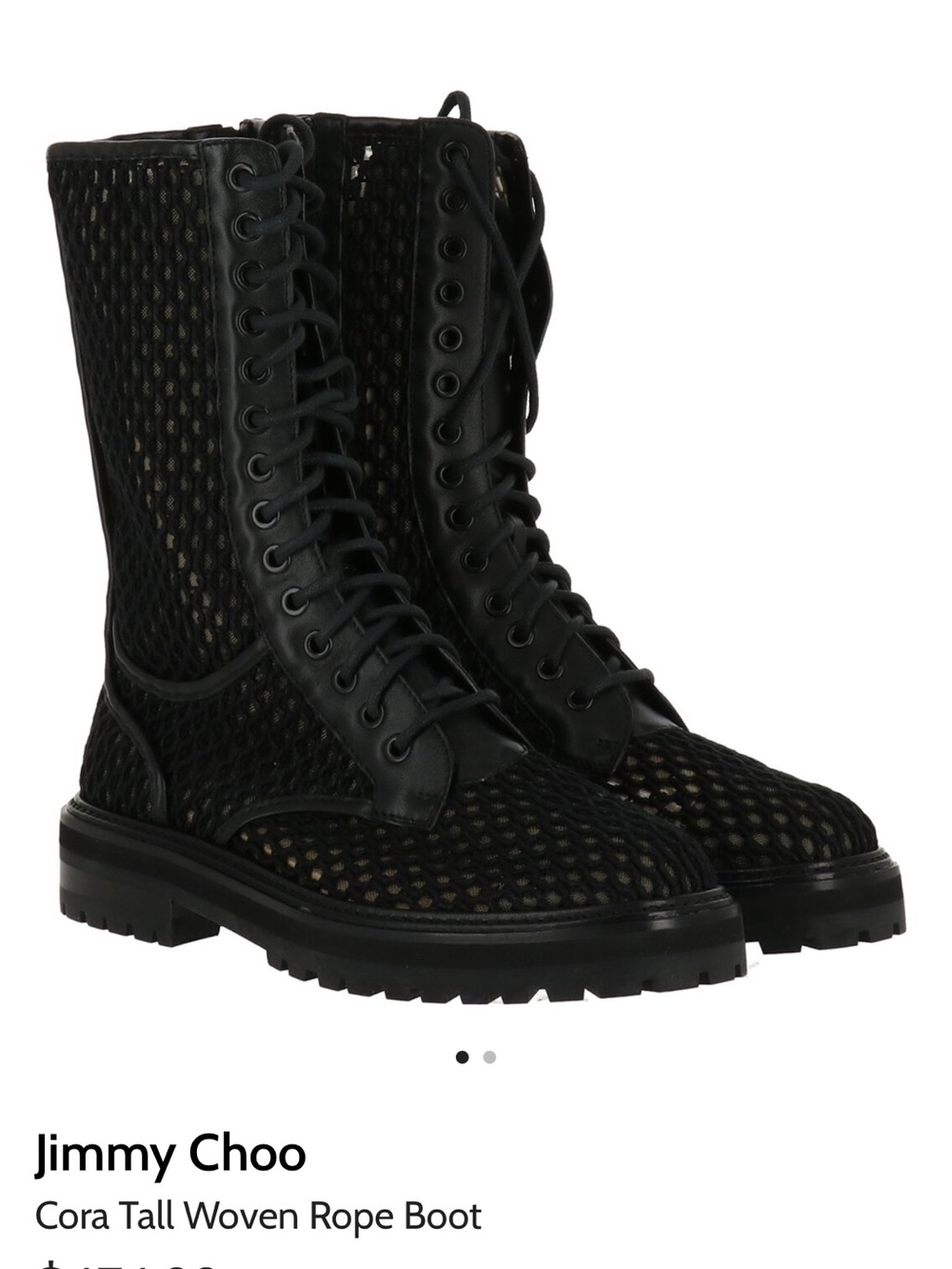 NWOT Jimmy Choo Cora Black Woven Mesh Tall Combat Boots